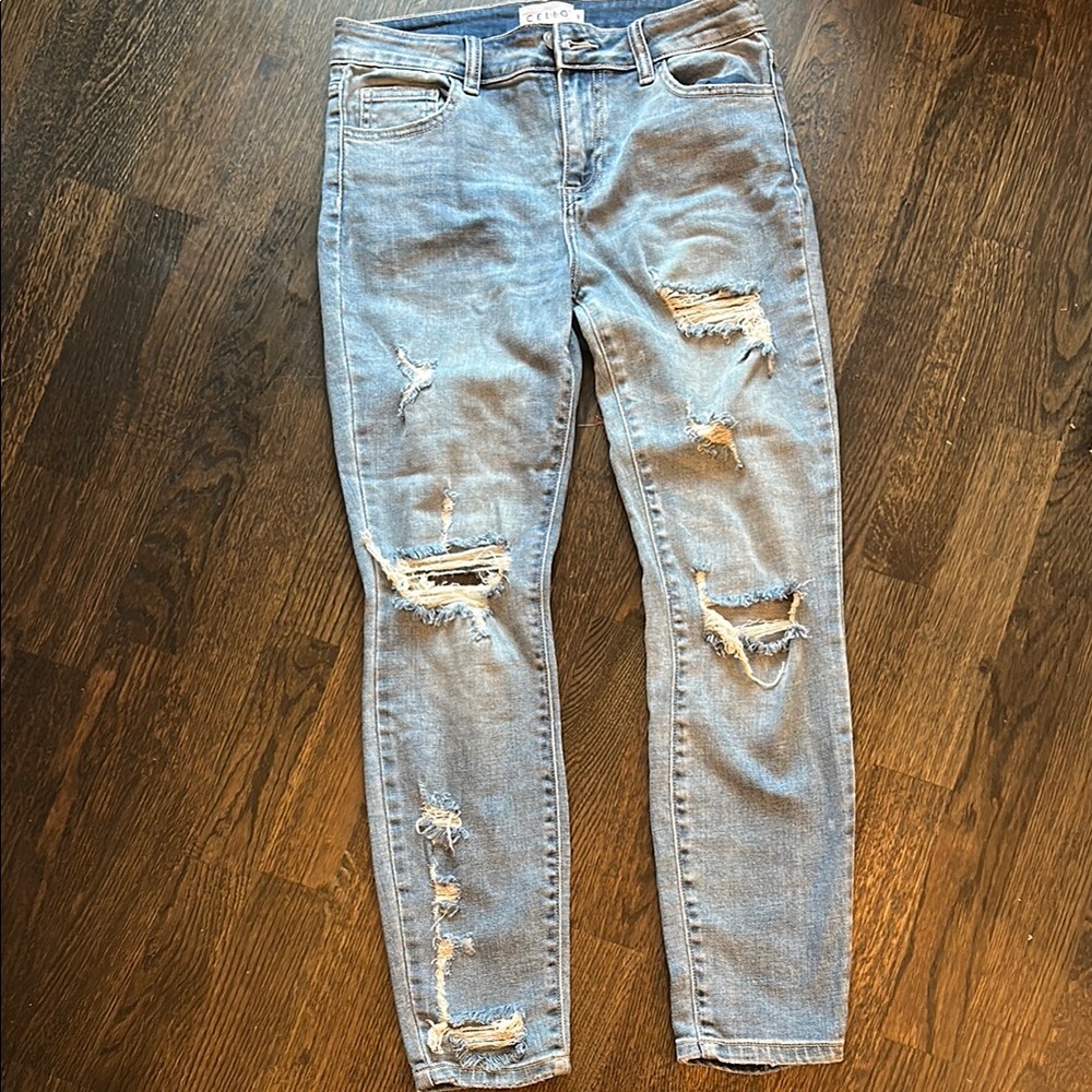 Cello Blue High Waist Distressed Skinny Jeans